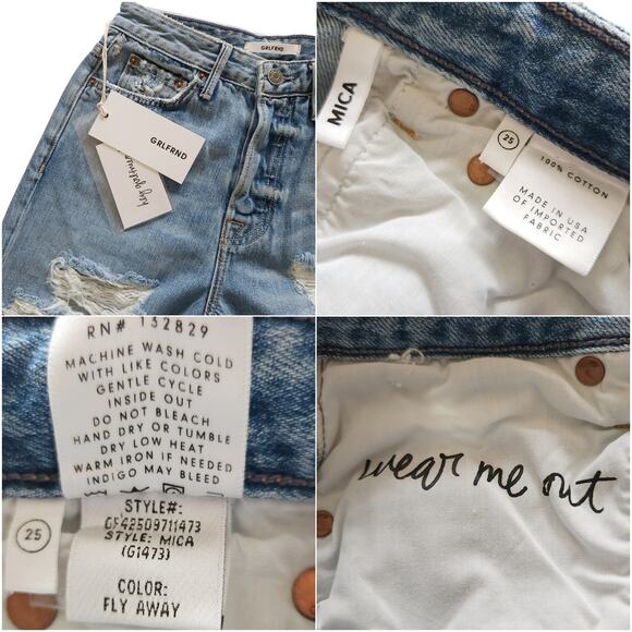 GRLFRND The Mica destroyed straight leg super high rise jeans in Fly Away 25 NEW - Picture 7 of 9